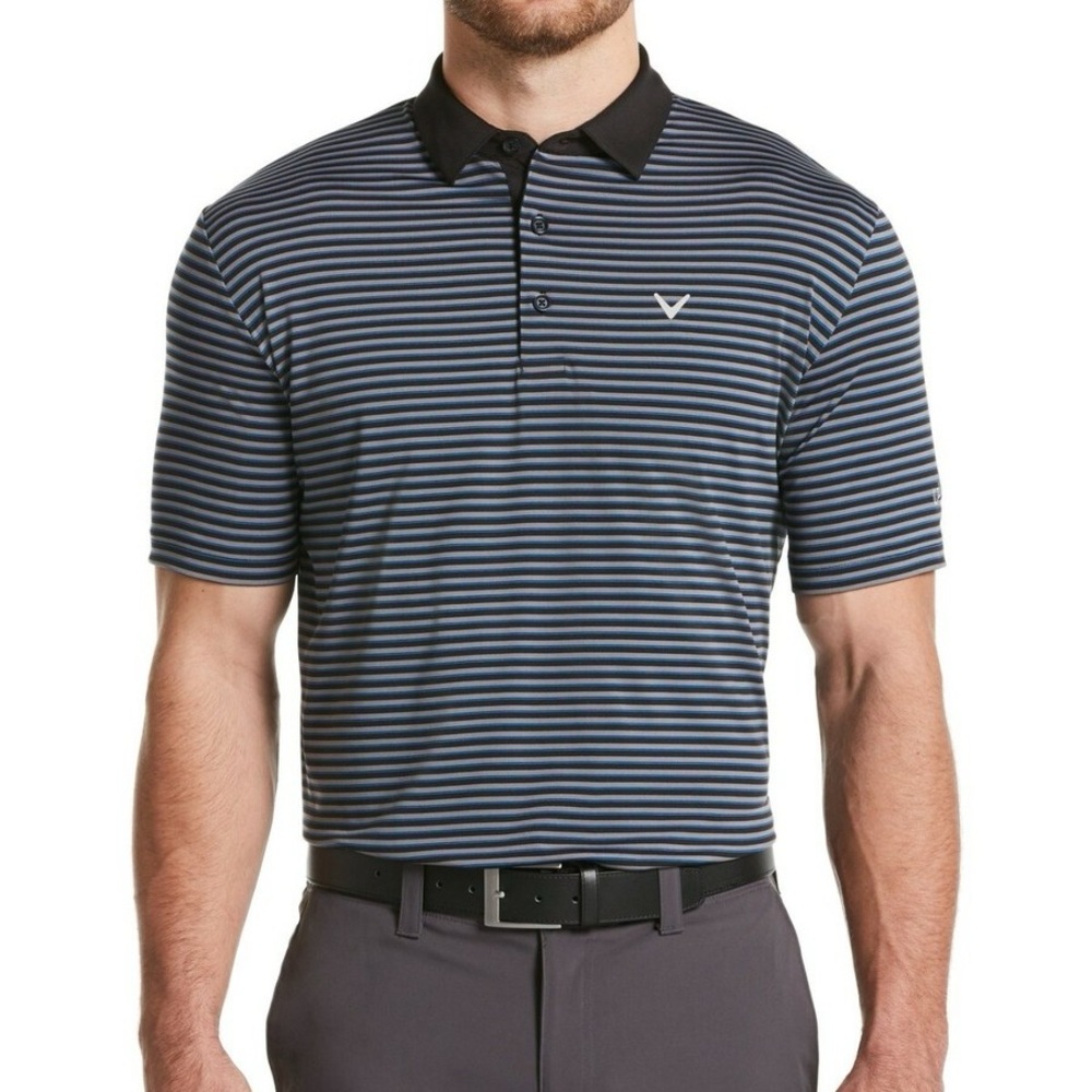 Callaway Black Gray and Blue Striped Polo Shirt
